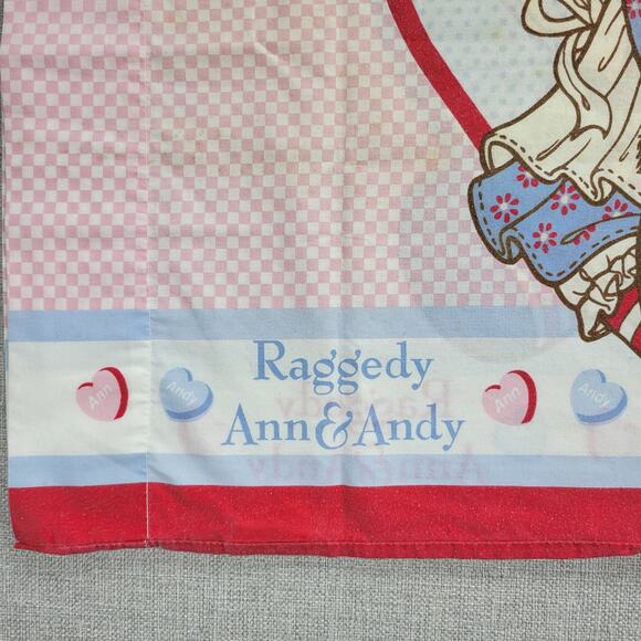 Vintage Raggedy Ann & Andy Pillowcase 29x20 Fabric Panel Red Hearts Gingham - Picture 9 of 9